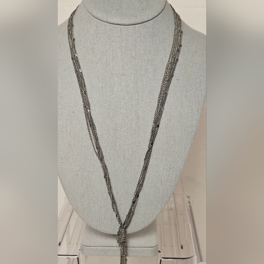 [EXPRESS] Multi Strand Metal Knotted "Y" Necklace >> Charcoal Gray Chain…